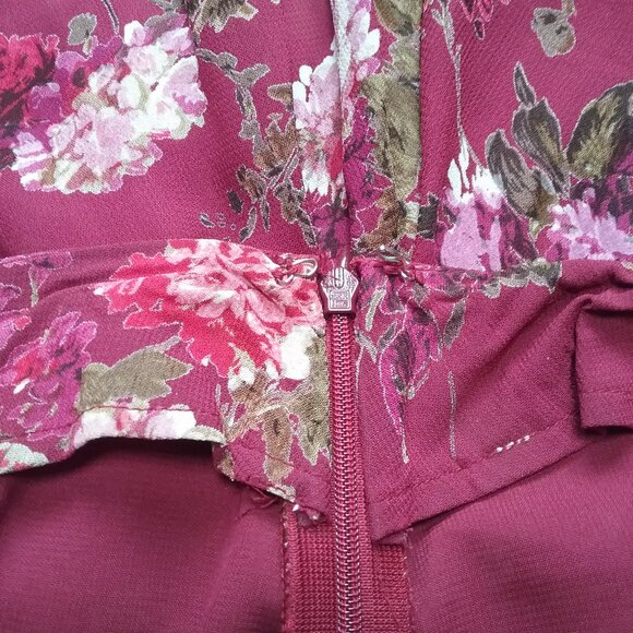 Newport News Easy Style Godet Floral Skirt, Burgundy - Picture 4 of 4